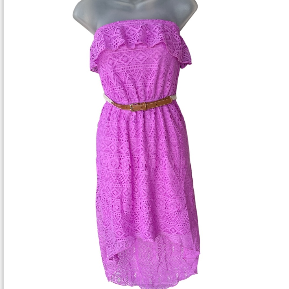 strapless lace boho belted medium high low airy dress medium Maurice’s